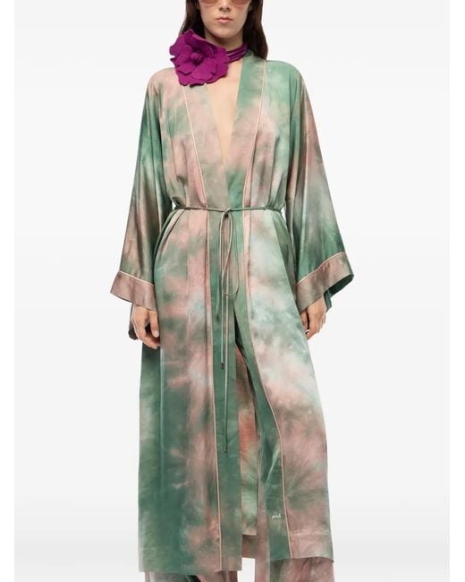 Pinko Green Long Gradient Satin Kimono