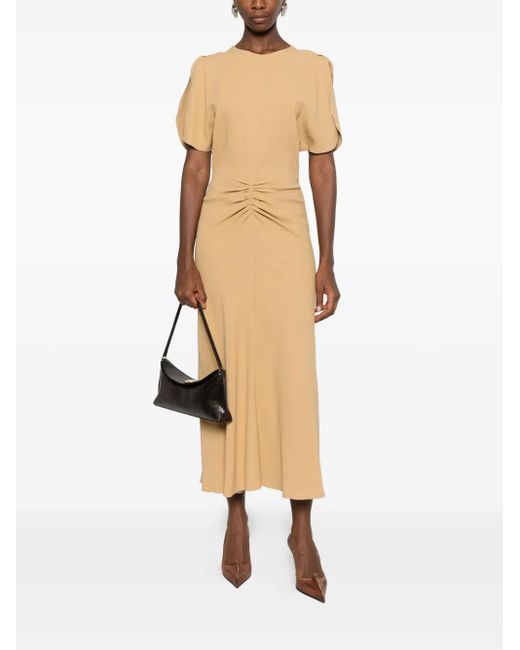 Victoria Beckham Natural Flutter-Sleeve Draped Dress