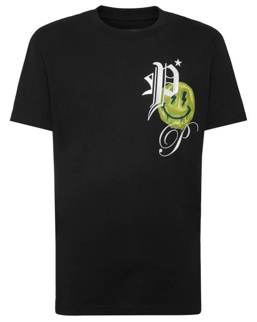 Philipp Plein Black Smile Logo-Print T-Shirt for men