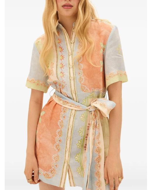 Kate Ford White Robe-Chemise Ceinturée À Fleurs