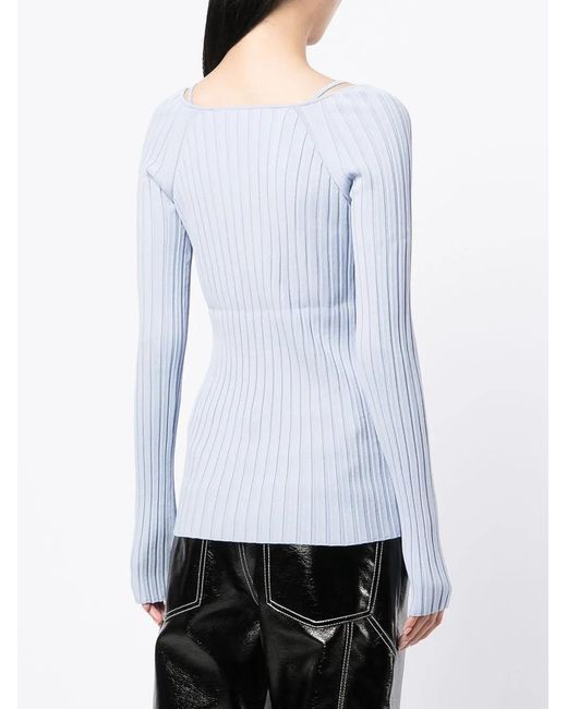 Proenza Schouler Blue V-neck Ribbed-knit Top