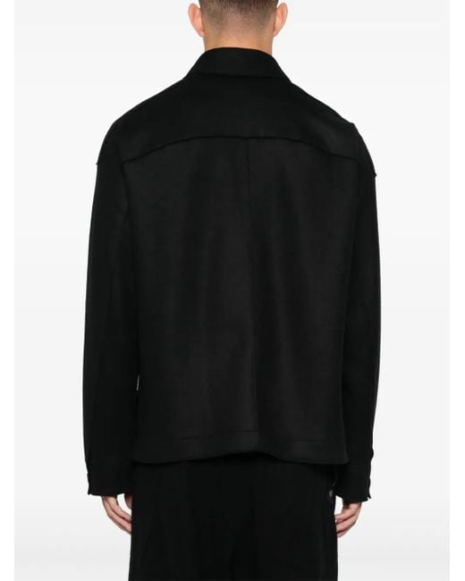 Transit Black Wool Raw-Cut Overshirt for men