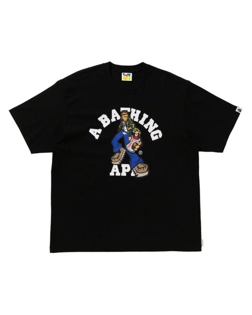 A Bathing Ape Black Graffiti Character Cotton T-shirt for men