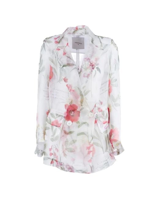 Shirtaporter White Floral-Print Organza Blazer