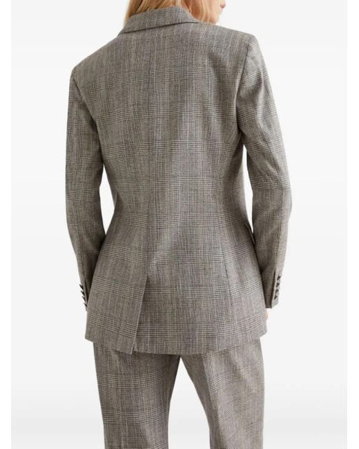 Marella Gray Double-Breasted Checked Blazer