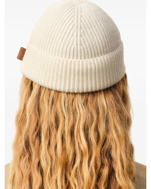 AMI Natural Leather-Label Wool Beanie Hat