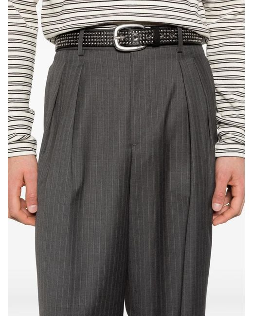 TONYWACK Gray Striped Pleated Tailored Trousers for men