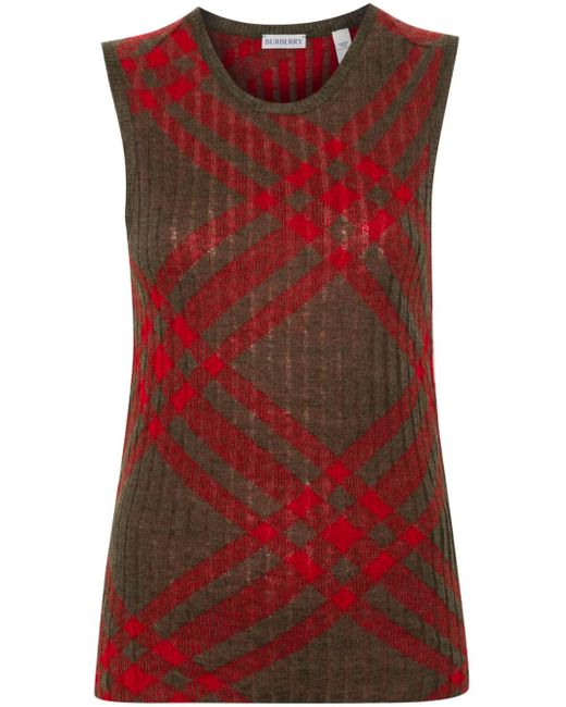 Top a cuadros Burberry de color Red