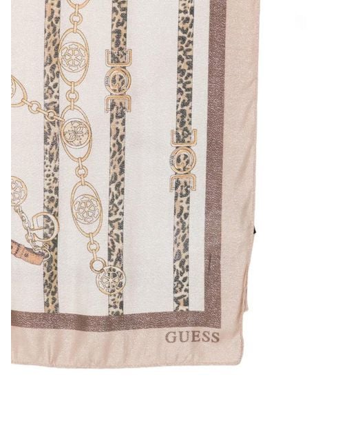 Guess Natural Leopard-Print Logo Scarf