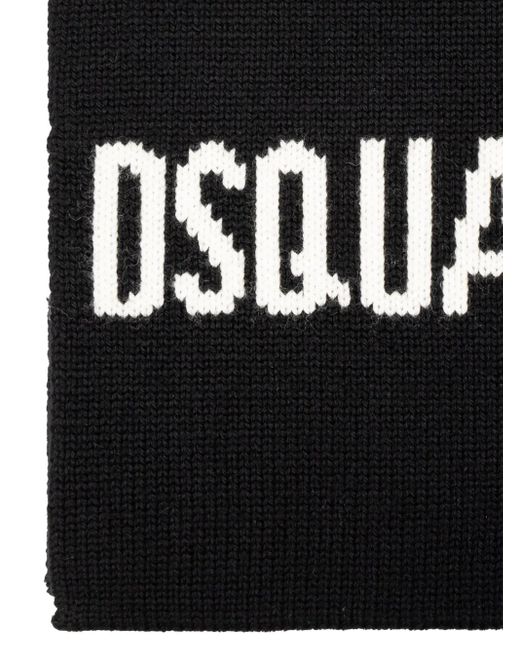 DSquared² Black Logo Intarsia-Knit Wool Scarf for men