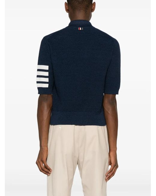 Thom Browne Blue 4-Bar Linen-Blend Polo for men