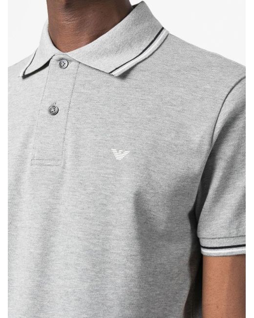 Emporio Armani Gray Logo-Print Piqué-Trim Polo Shirt for men