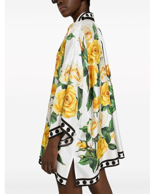 Dolce & Gabbana Yellow Seidenhemd mit Blumen-Print