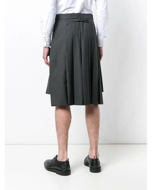Thom Browne Gray Classic-Rise Pleated Skirt for men