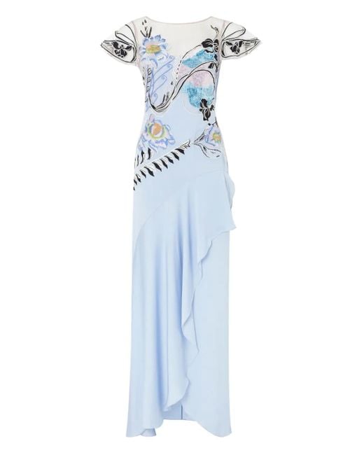 Temperley London Gracia Jurk Verfraaid Met Pailletten En Ruches in het Blue