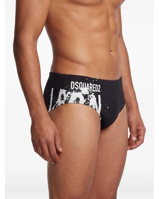 DSquared² Black Logo-Print Swim Trunks for men