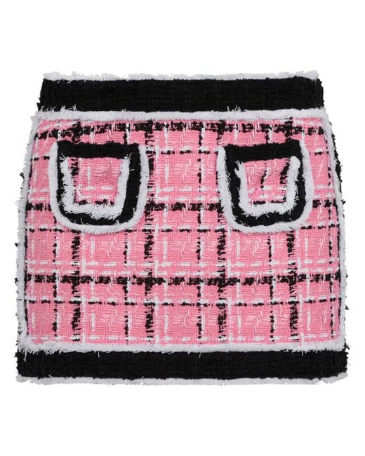 DSquared² Pink Colour-block Tweed Miniskirt