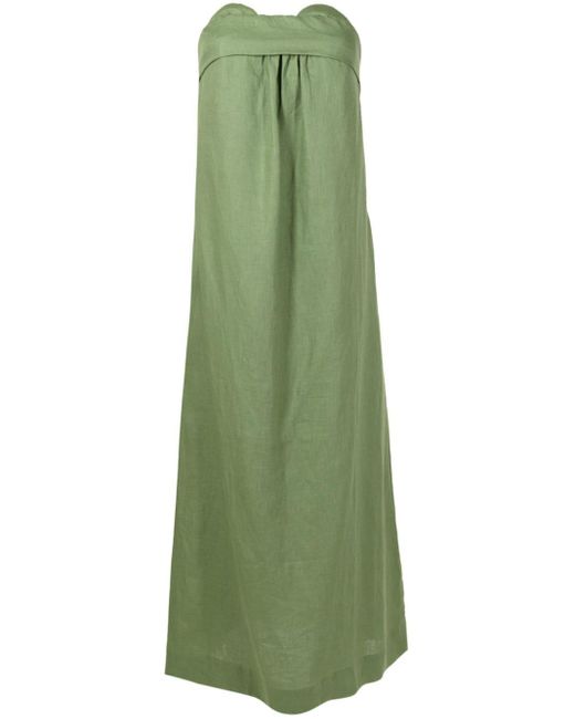 Adriana Degreas Green Off-shoulder Linen Maxi Dress