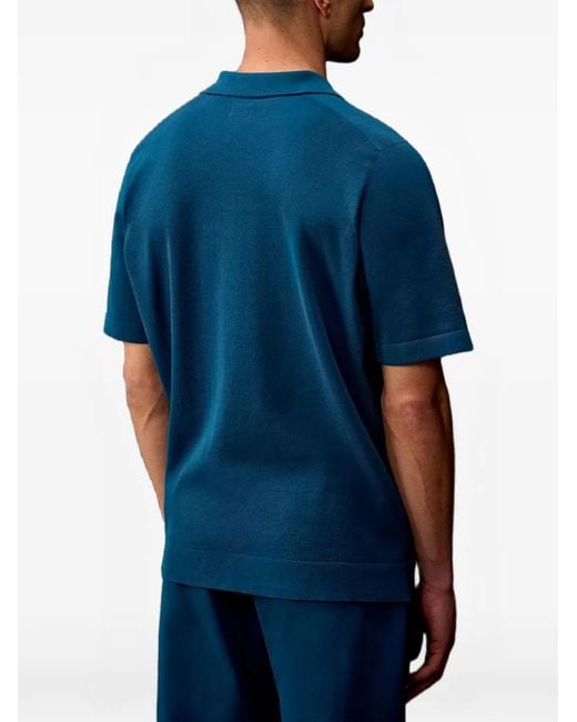 C P Company Blue Metropolis Series Logo-Patch Polo Sweater for men