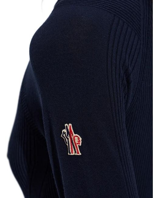 Moncler Blue Haut Côtelé À Logo