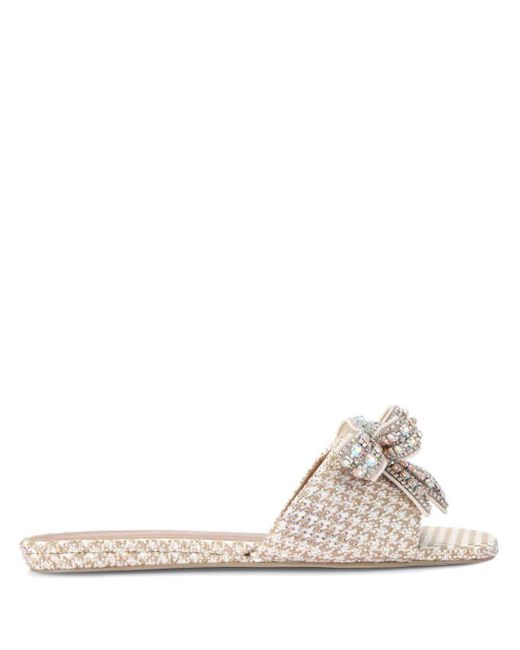 Kurt Geiger Natural Houndstooth Kensington Bow Sandals