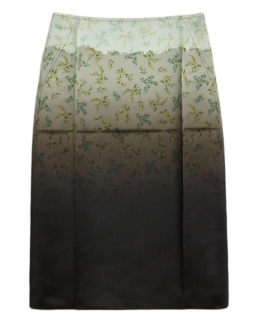 Jil Sander Green Gradient Floral-Printed Midi Skirt