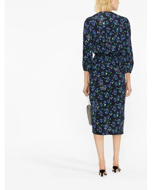 Zadig & Voltaire Blue Draped Floral-Print Midi Dress