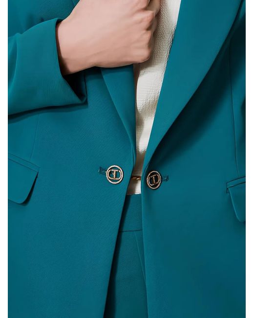 Twinset Blue Embellished-Button Single-Breasted Blazer