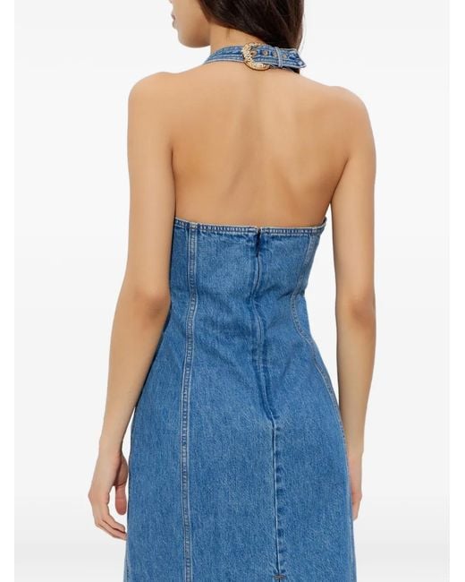 Cult Gaia Blue Halterneck Cut-Out Buckle Midi Dress