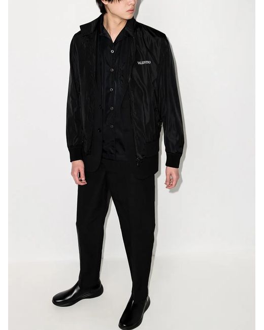 Valentino Garavani Black Logo-Print Zip-Up Bomber Jacket for men