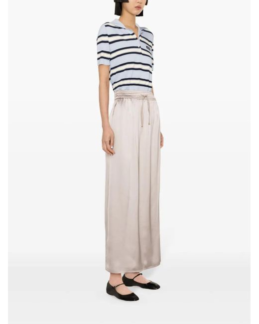 Herno White Drawstring-Waist Satin Midi Skirt
