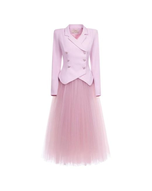 ARAFTU Pink Double-Breasted Tulle-Panel Dress
