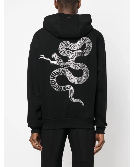 Philipp Plein Black Embellished Snake-Print Detail Hoodie for men