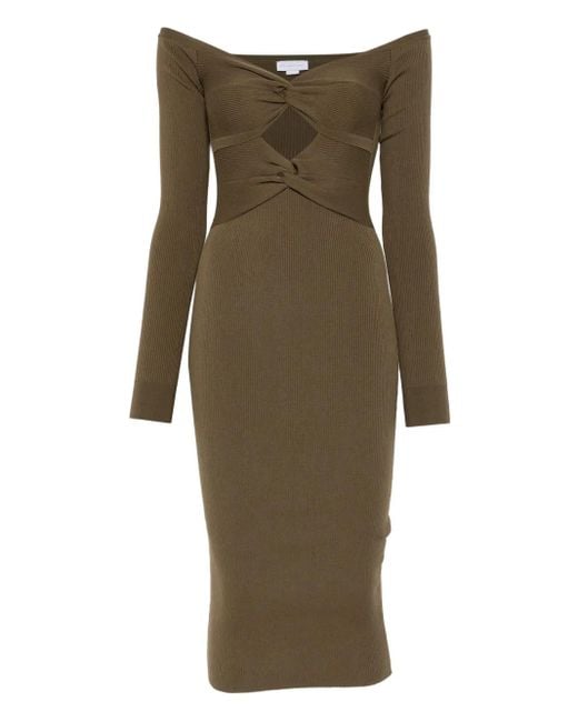 Stella McCartney Green Geripptes Midikleid Aus Wolle