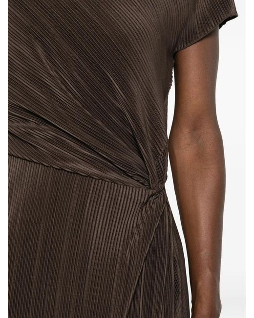 Vince Brown Pleated Twist-Detail Midi Dress