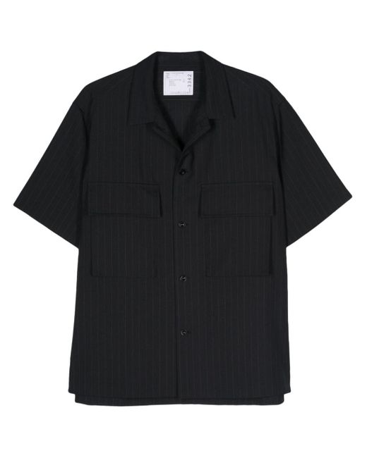 Sacai Black Pinstriped Poplin Shirt for men