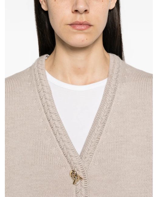 Fabiana Filippi Natural V-Neck Wool Cardigan