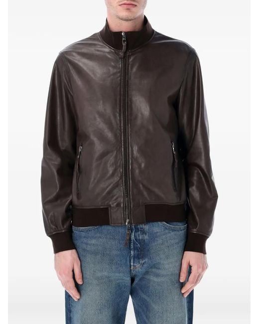 S.W.O.R.D Black Zip-Fastening Leather Jacket for men