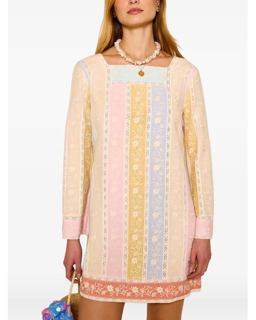 Rixo Natural Joane Floral Square-Neck Mini Dress