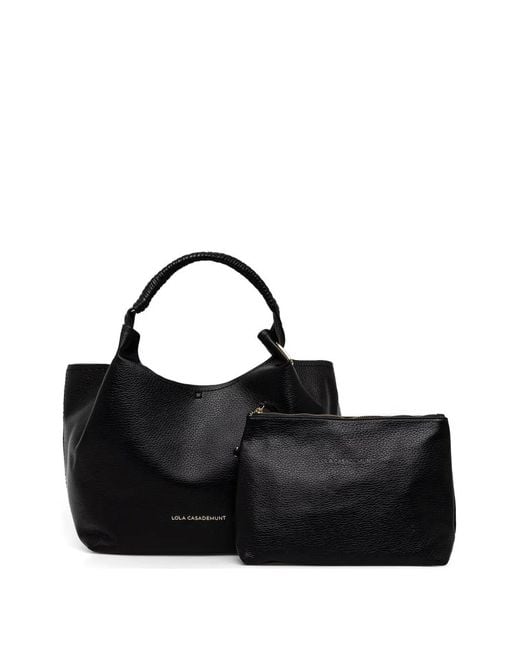 Lola Casademunt Black Braided-Detail Tote Bag