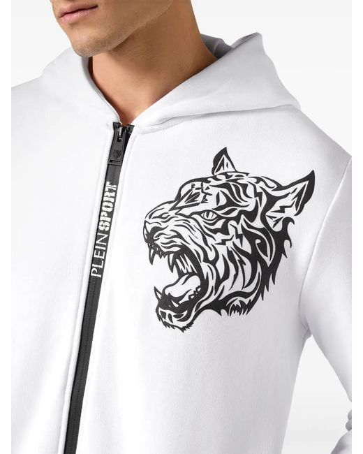Philipp Plein White Logo-Print Zip-Fastening Hoodie for men