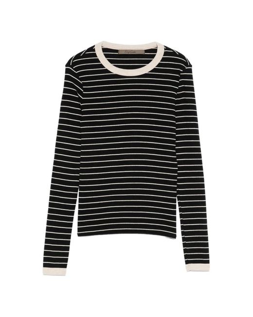 Enza Costa Black Striped Long-Sleeved Cotton T-Shirt