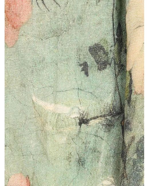 R13 Green Floral-Print Distressed Cardigan
