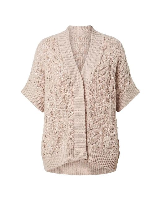 Peserico Natural Sequin-Embellished Herringbone Cape