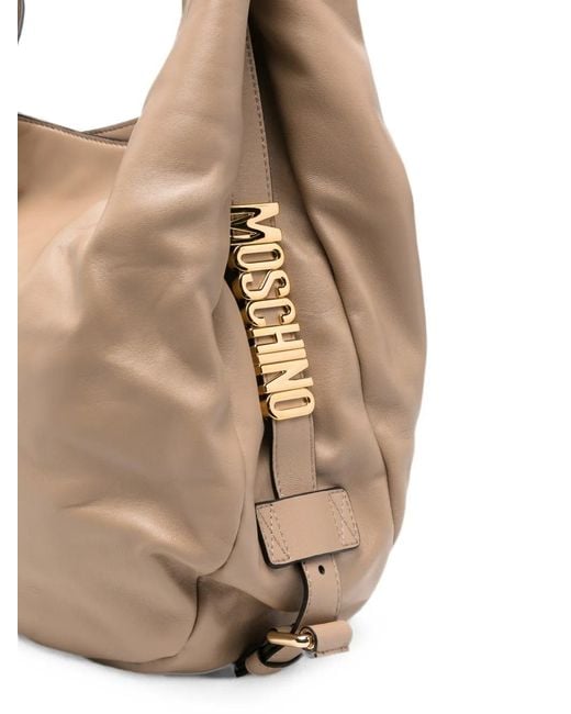 Moschino Natural Handle Me Logo-Plaque Tote Bag