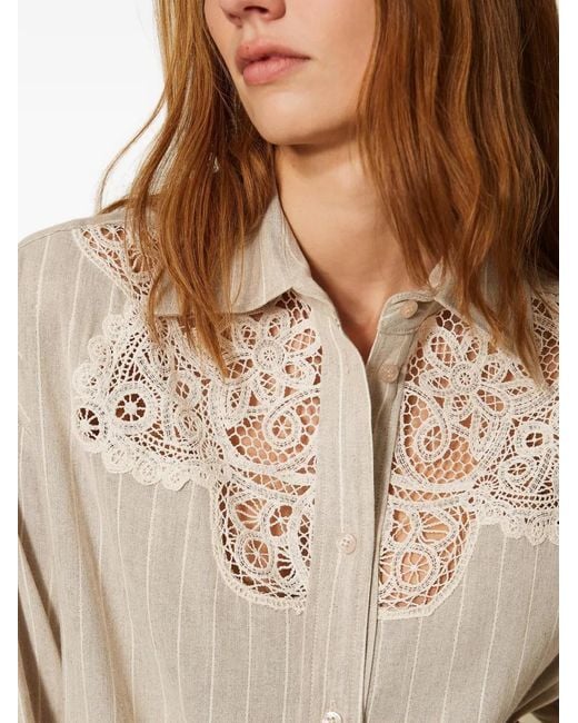 Twinset Natural Linen Blend Jacquard Shirt With Lace