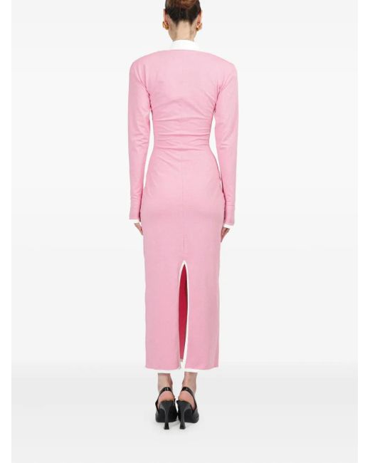 ROWEN ROSE Jersey Midi-Jurk Met Lange Mouwen in het Pink