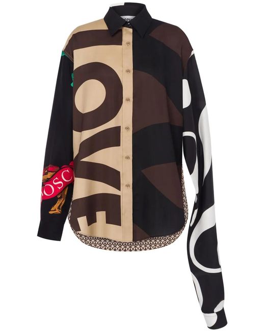 Moschino Black Silk Shirt With Asymmetrical Long Sleeve
