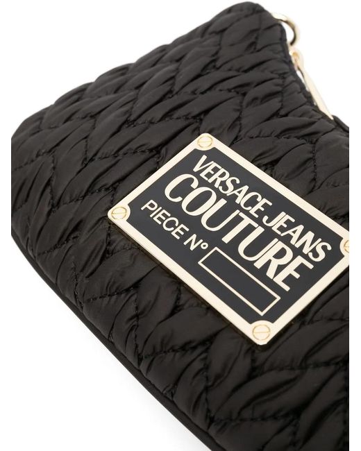Versace Jeans Couture Black Logo-Plaque Matelassé Shoulder Bag