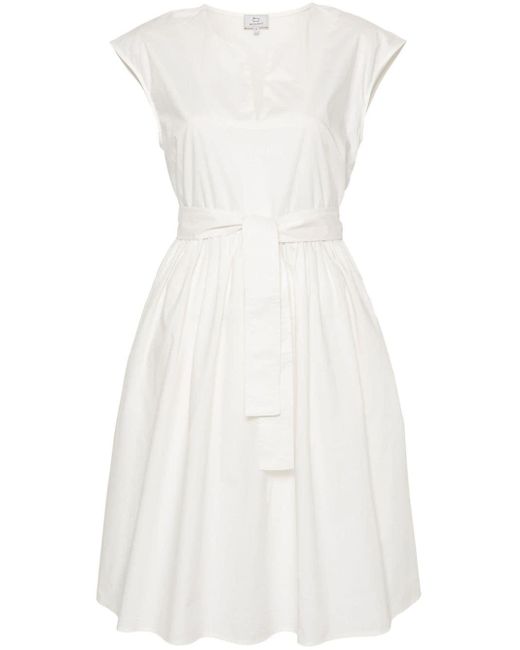 Woolrich White Belted Poplin Midi Dress